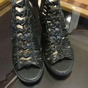 New directions woven sandals, side zippers